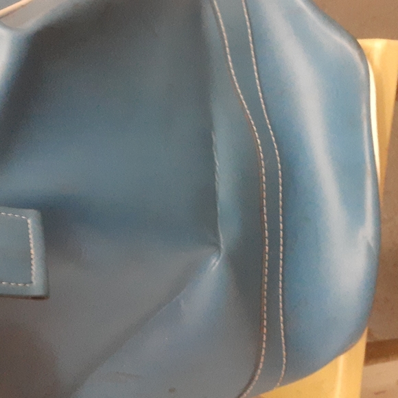 Vintage 70s Retro Vinyl Large Duffle Bag Aqua Blue 18x13x9" PanAm Airline Vibe - Picture 4 of 4